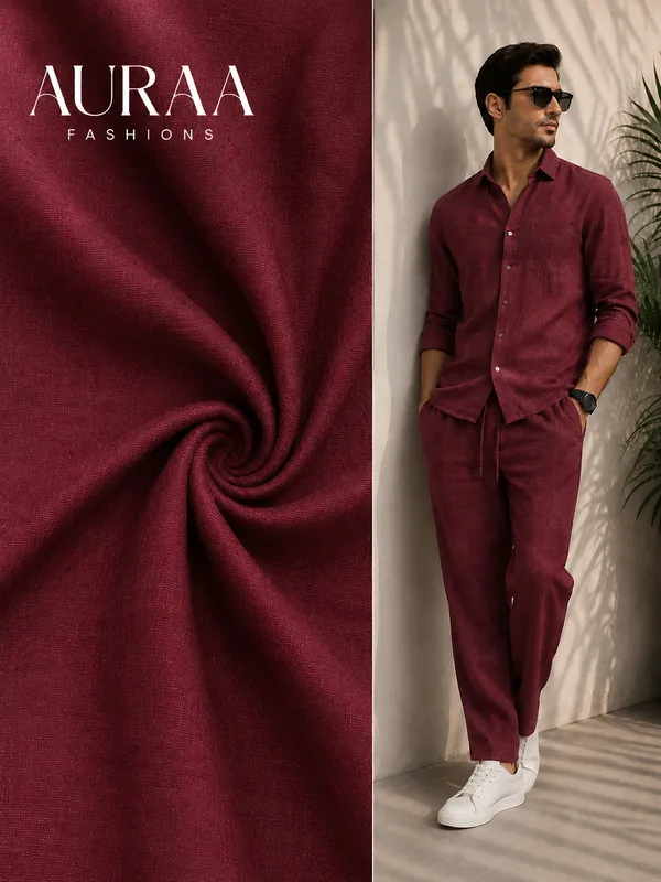 Mahroon_Linen_Cotton_Co-ord_Set_For_Men