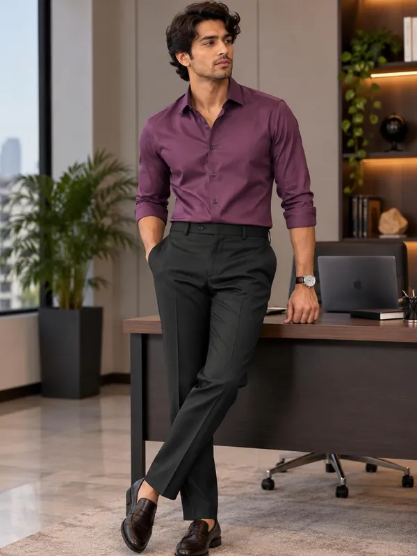 Wine_Shirt_and_Black_Trousers_Summer_Cool_Lotus_Unstitched_Pant_And_Shirt_Fabric_For_Men