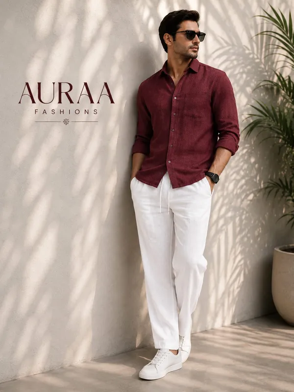 Mahroon_Premium_Linen_Blended_Unstitched_Shirts_Fabric_For_Men