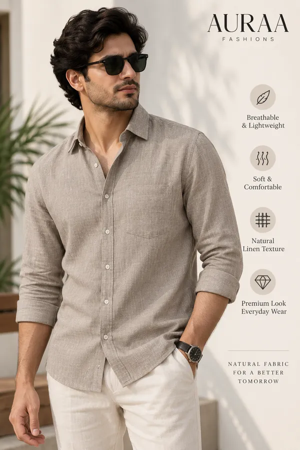 Khaki_Premium_Linen_Blended_Unstitched_Shirts_Fabric_For_Men