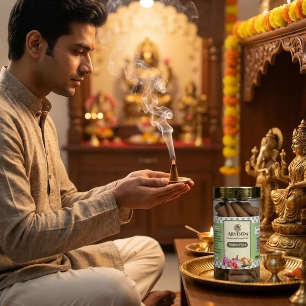 Vishnu_Flora_Premium_Dhoop_Cone_100_Gram_Pack_Of_2_(_Worth_260/-_)_and_2_Roll_On_of_3ml__(_Worth_200/-_)_Total_Worth_460__and_Offer_Price_320