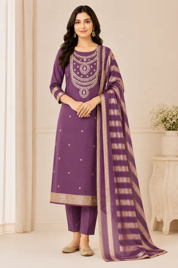 Purple_Silk_Embroidered_Zari_Unstitched_Suit_Material_For_Women
