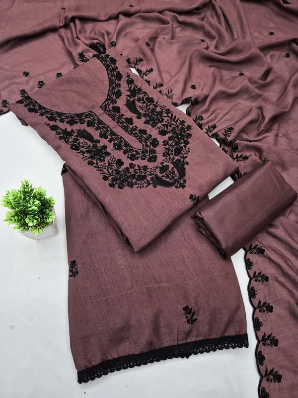 Silk_Ethnic_Thread_Embroidered_Brown_Unstitched_Suit_Material