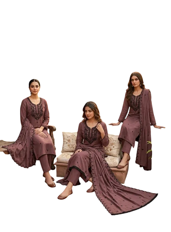Silk_Ethnic_Thread_Embroidered_Brown_Unstitched_Suit_Material