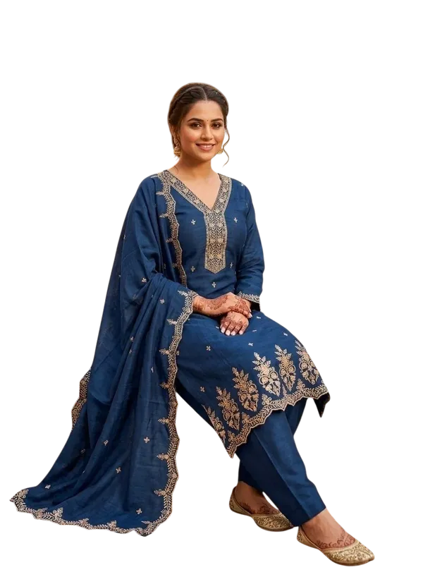 Blue_Silk_Embroidered_Unstitched_Suit_Material_For_Women