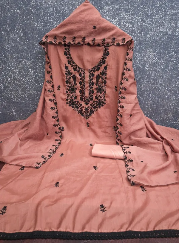Peach_Silk_Thread_Embroidered_Unstitched_Suit_Material_For_Women