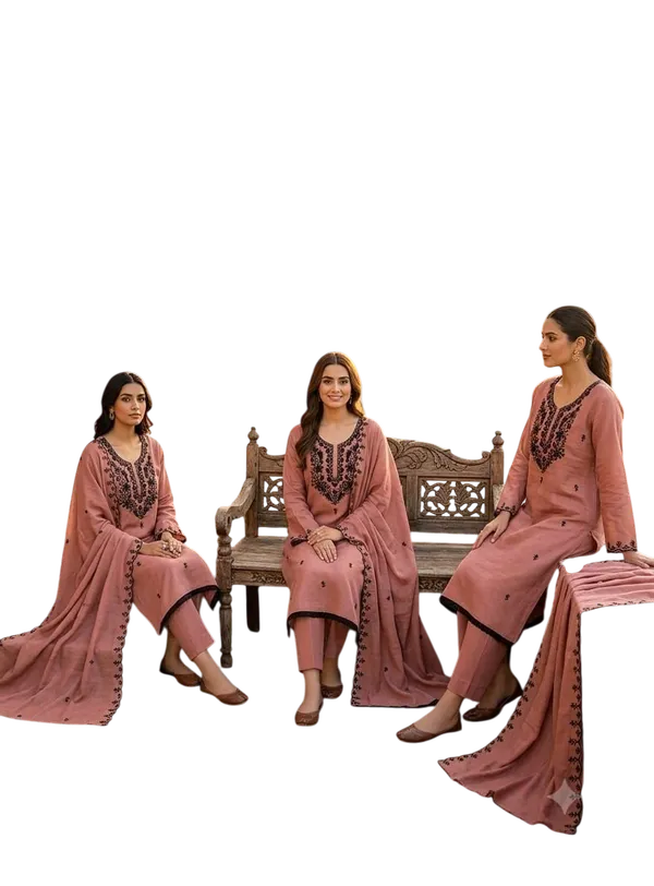 Peach_Silk_Thread_Embroidered_Unstitched_Suit_Material_For_Women