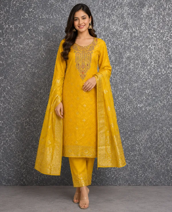 Yellow_Cotton_Blend_Solid_Unstitched_Suit_Material_For_Women