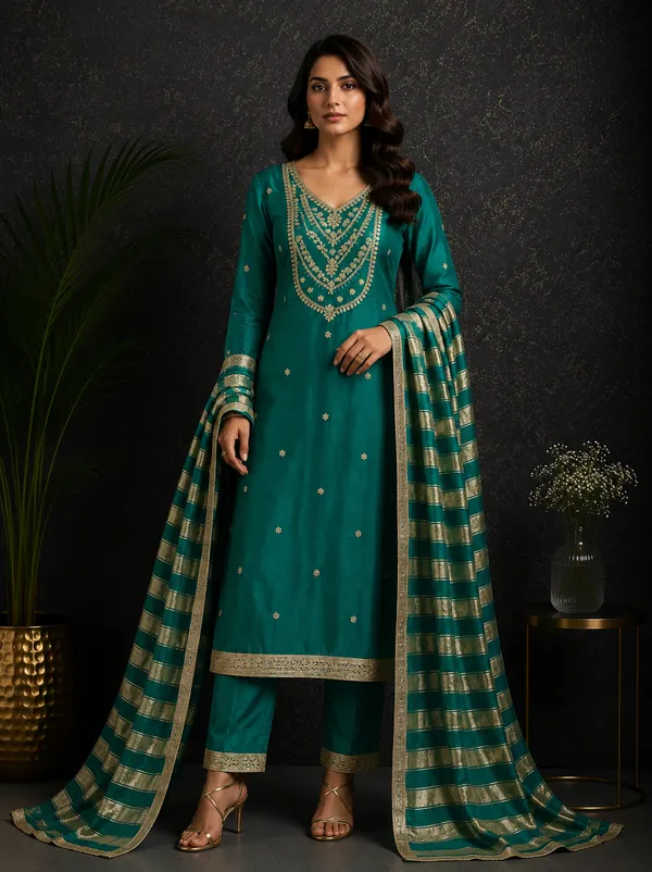 Green_Pure_Silk_Solid_Unstitched_Kurta_And_Churidar_Material_For_Women