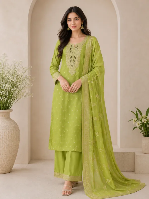 Pure_Silk_Festive_Solid_Green_Kurta_And_Churidar_Material