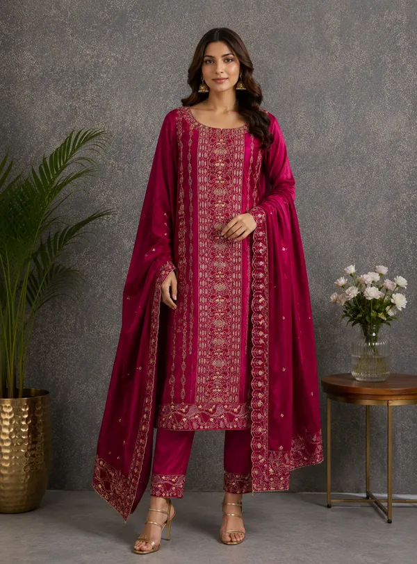 Red_Silk_Blend_Printed_Unstitched_Suit_Material_For_Women