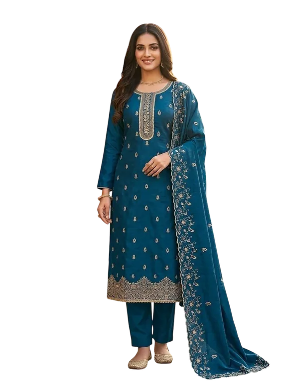 Blue_Silk_Chikankari_Embroidered_Unstitched_Suit_Material_For_Women