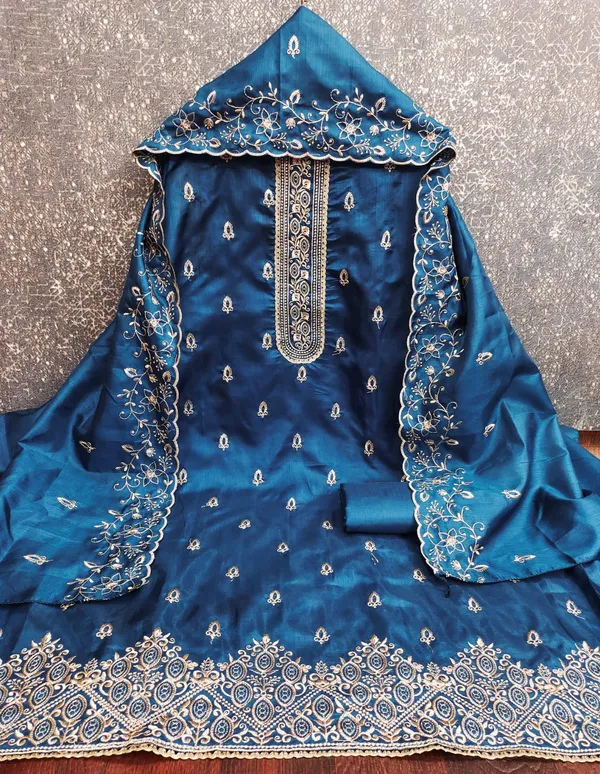 Blue_Silk_Chikankari_Embroidered_Unstitched_Suit_Material_For_Women