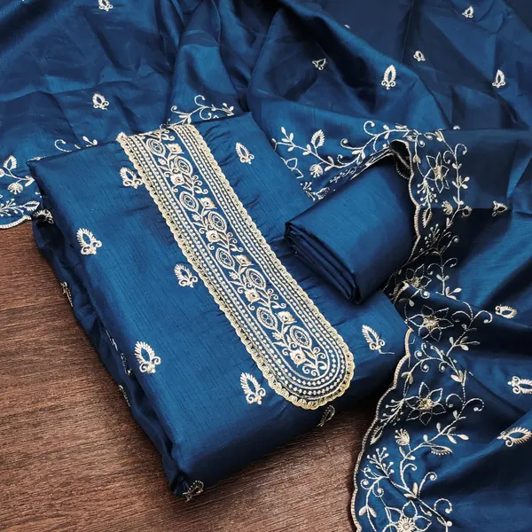 Blue_Silk_Chikankari_Embroidered_Unstitched_Suit_Material_For_Women