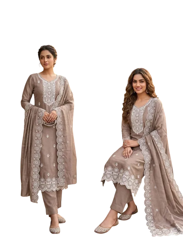 Brown_Cotton_Floral_Embroidered_Unstitched_Suit_Material_For_Women