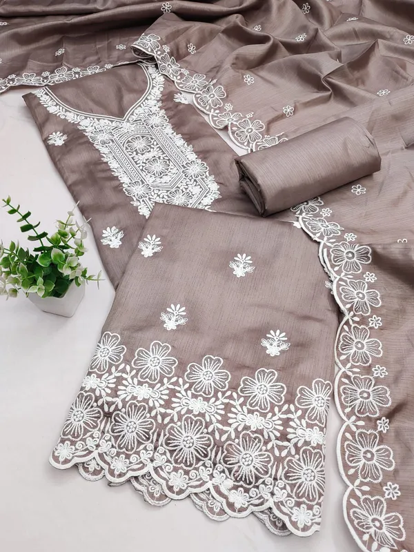 Brown_Cotton_Floral_Embroidered_Unstitched_Suit_Material_For_Women