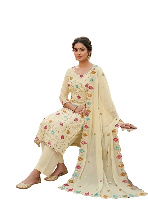 Cream_Silk_Floral_Embroidered_Unstitched_Suit_Material_For_Women