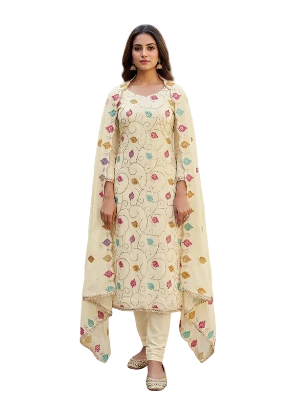 Cream_Silk_Floral_Embroidered_Unstitched_Suit_Material_For_Women