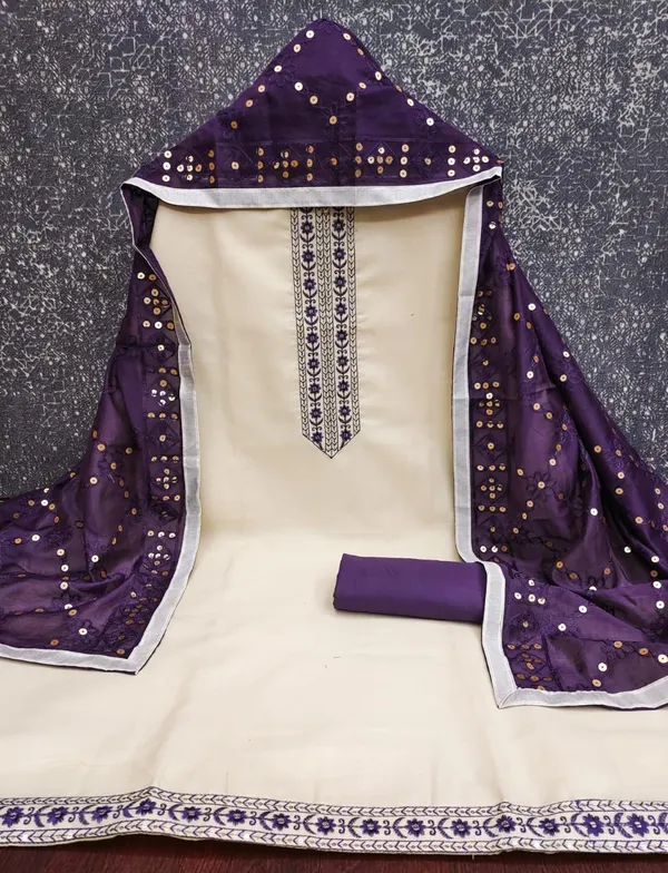 Cream_Silk_Embroidered_Unstitched_Suit_Material_For_Women