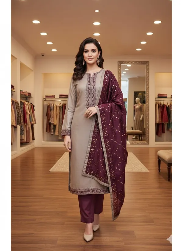 Wine_Purple_Silk_Embroidered_Foil_Print_Unstitched_Suit_Material_For_Women