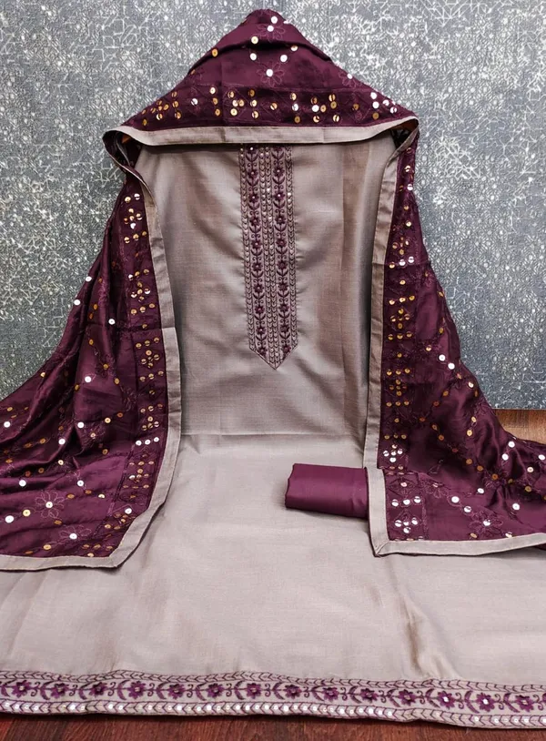 Wine_Purple_Silk_Embroidered_Foil_Print_Unstitched_Suit_Material_For_Women