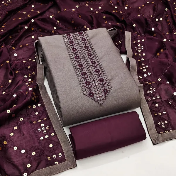 Wine_Purple_Silk_Embroidered_Foil_Print_Unstitched_Suit_Material_For_Women