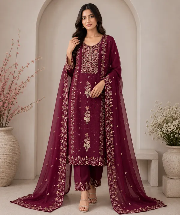 Georgette_Festive_Floral_Embroidered_Red_Suit_Material
