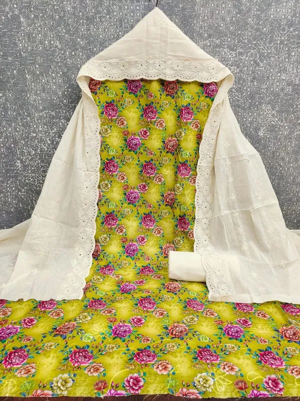 Yellow_Cotton_Floral_Printed_Unstitched_Suit_Material_For_Women