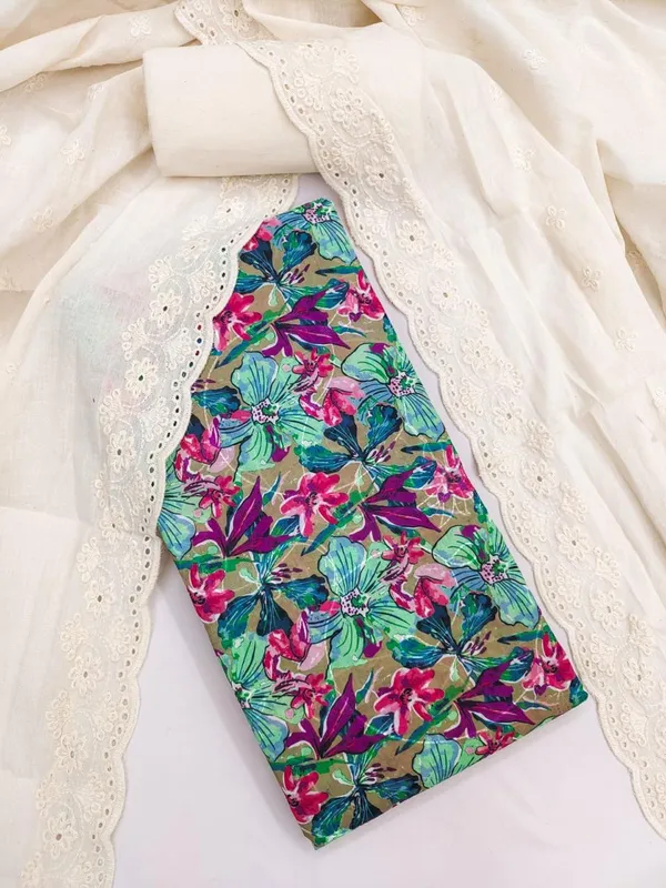 Green_Cotton_Floral_Print_Unstitched_Suit_Material_For_Women