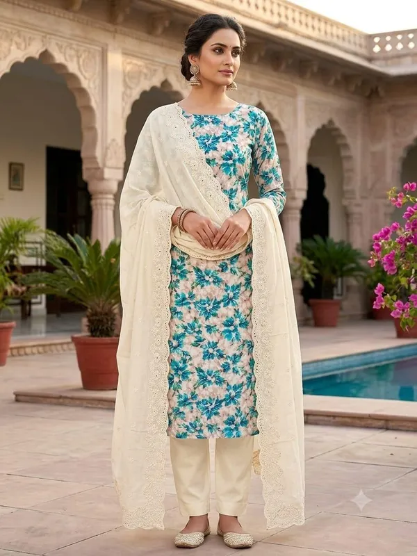 Blue_Cotton_Floral_Print_Unstitched_Suit_Material_For_Women