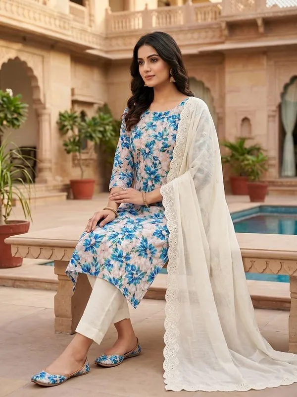 Blue_Cotton_Floral_Print_Unstitched_Suit_Material_For_Women