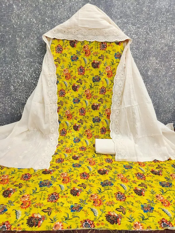 Mustard_Cotton_Floral_Printed_Unstitched_Suit_Material_For_Women
