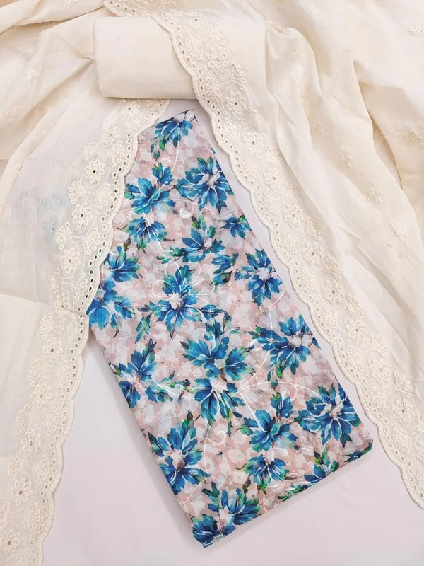 Blue_Cotton_Floral_Print_Unstitched_Suit_Material_For_Women