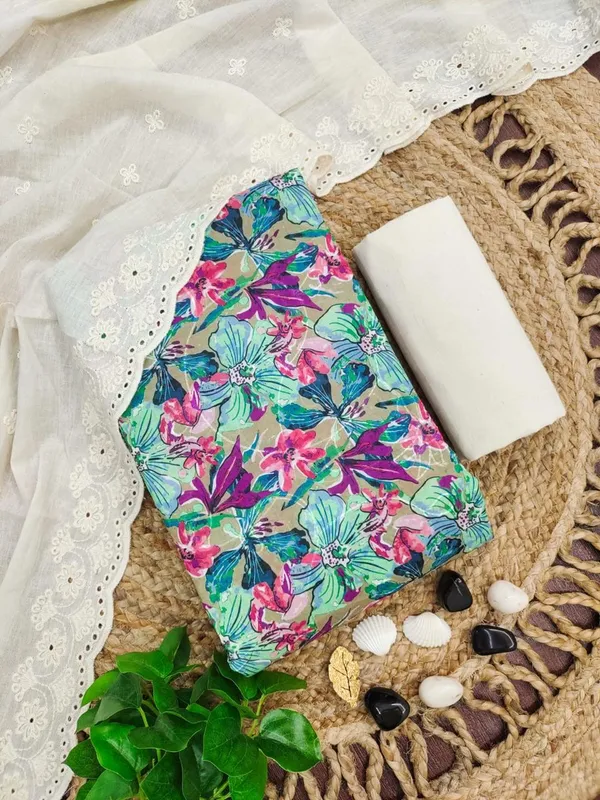 Green_Cotton_Floral_Print_Unstitched_Suit_Material_For_Women