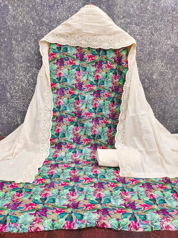 Green_Cotton_Floral_Print_Unstitched_Suit_Material_For_Women