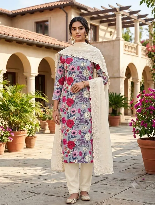 Red_Cotton_Floral_Print_Unstitched_Suit_Material_For_Women