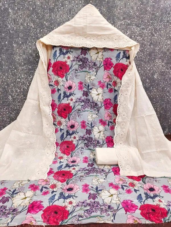 Red_Cotton_Floral_Print_Unstitched_Suit_Material_For_Women