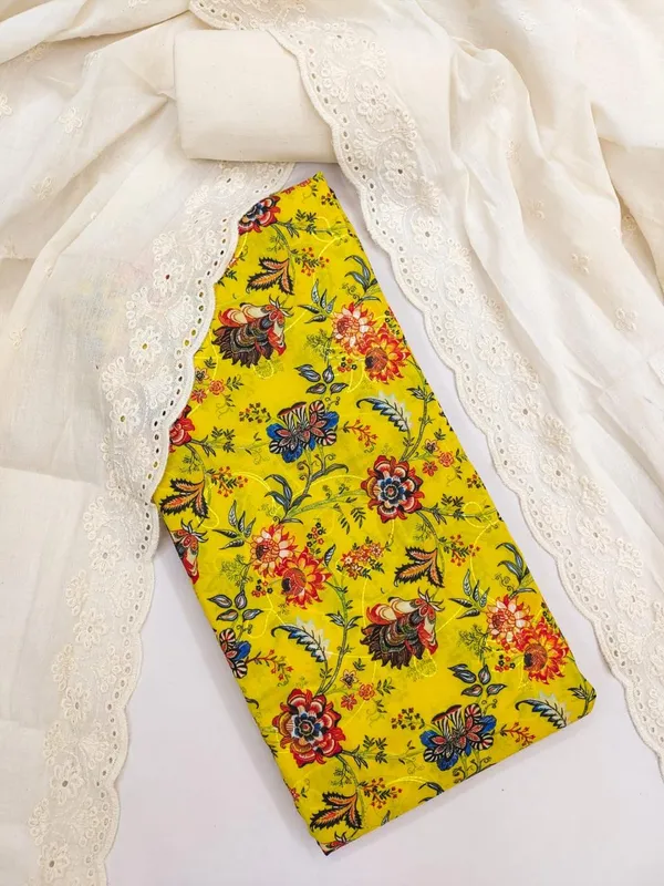 Mustard_Cotton_Floral_Printed_Unstitched_Suit_Material_For_Women