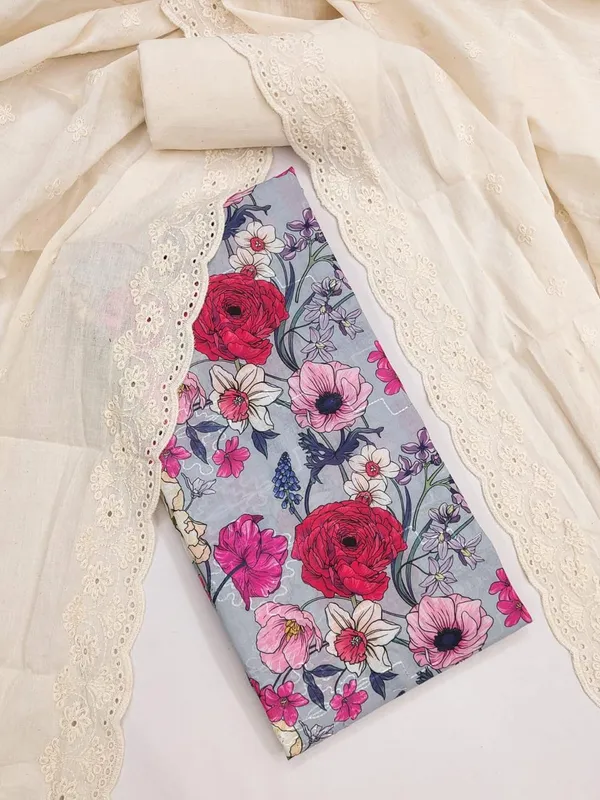 Red_Cotton_Floral_Print_Unstitched_Suit_Material_For_Women