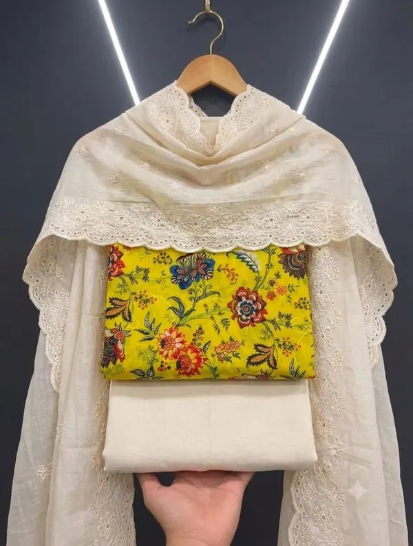 Mustard_Cotton_Floral_Printed_Unstitched_Suit_Material_For_Women