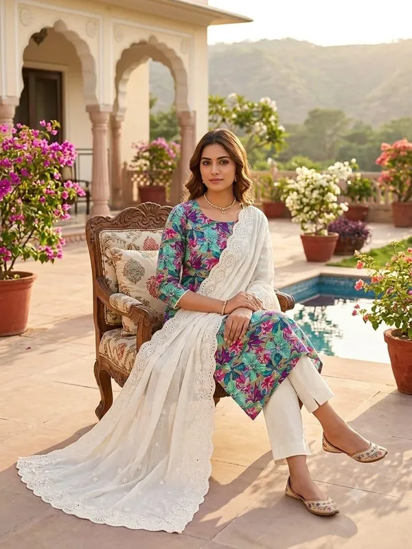 Green_Cotton_Floral_Print_Unstitched_Suit_Material_For_Women