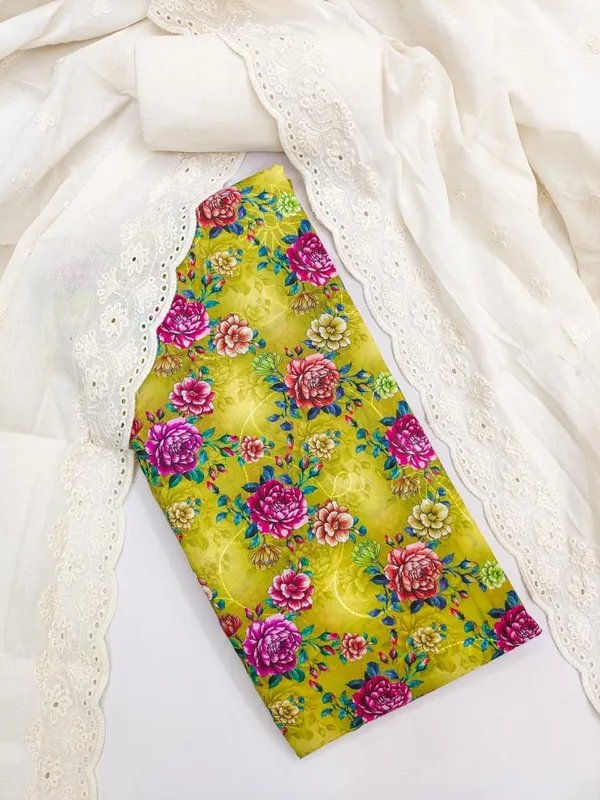 Yellow_Cotton_Floral_Printed_Unstitched_Suit_Material_For_Women
