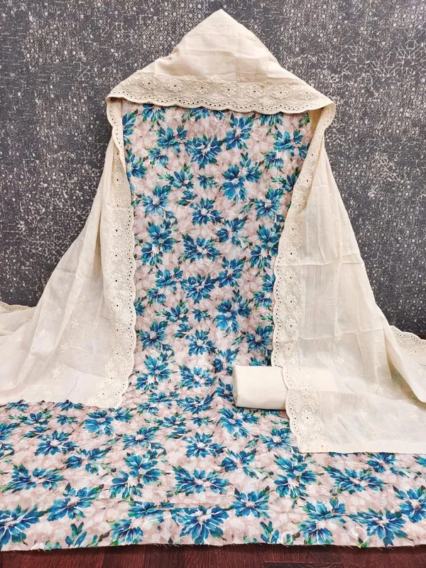 Blue_Cotton_Floral_Print_Unstitched_Suit_Material_For_Women