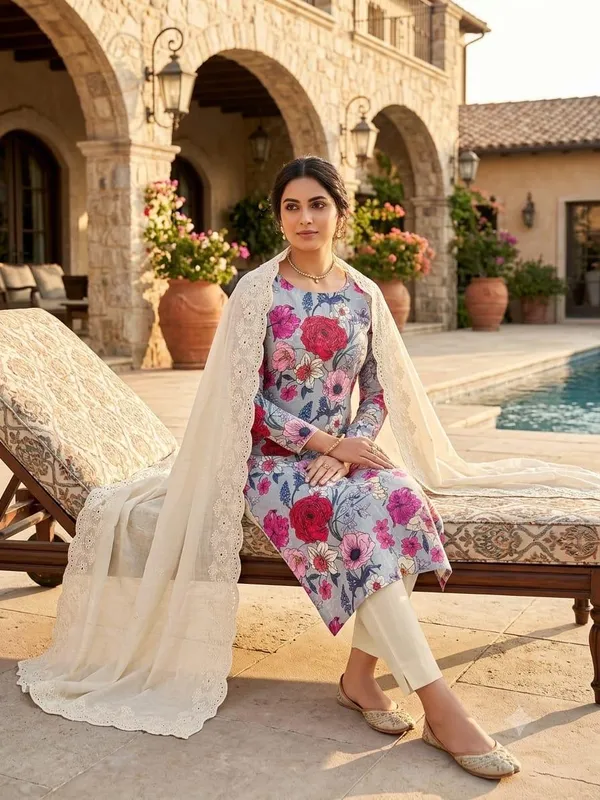 Red_Cotton_Floral_Print_Unstitched_Suit_Material_For_Women