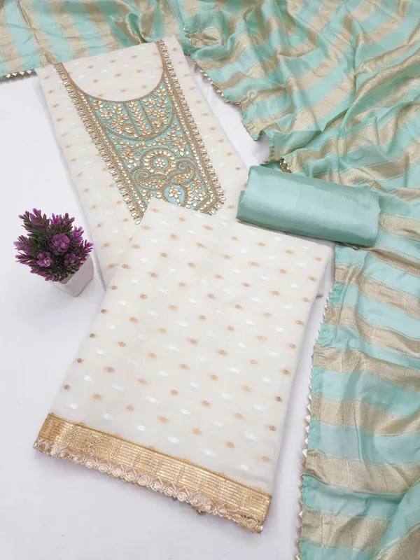 Green_Jacquard_Zari_Embroidered_Unstitched_Suit_Material_For_Women