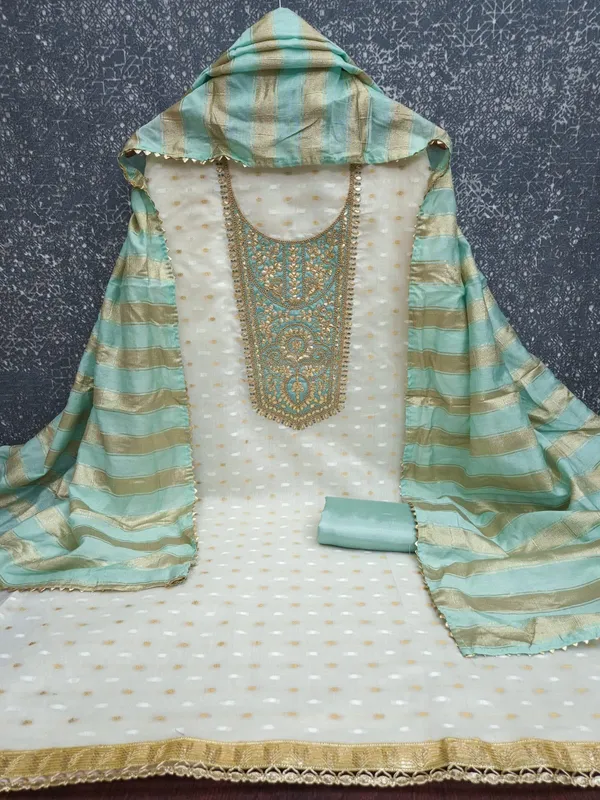 Green_Jacquard_Zari_Embroidered_Unstitched_Suit_Material_For_Women