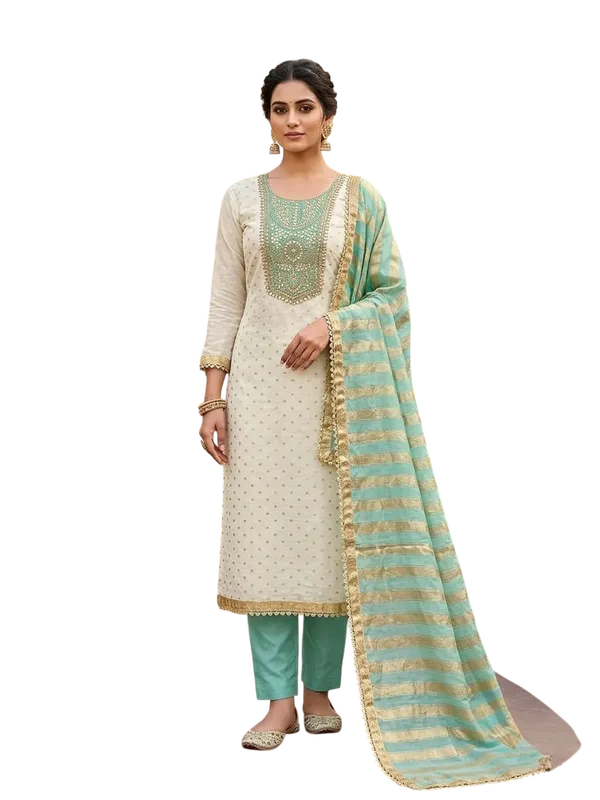 Green_Jacquard_Zari_Embroidered_Unstitched_Suit_Material_For_Women