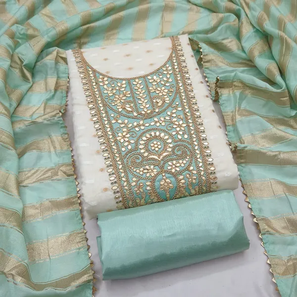 Green_Jacquard_Zari_Embroidered_Unstitched_Suit_Material_For_Women