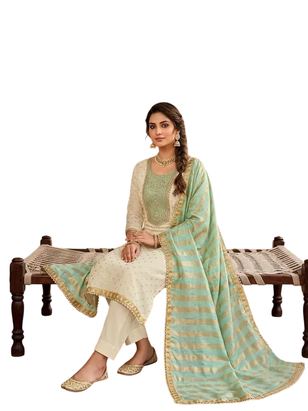 Green_Jacquard_Zari_Embroidered_Unstitched_Suit_Material_For_Women