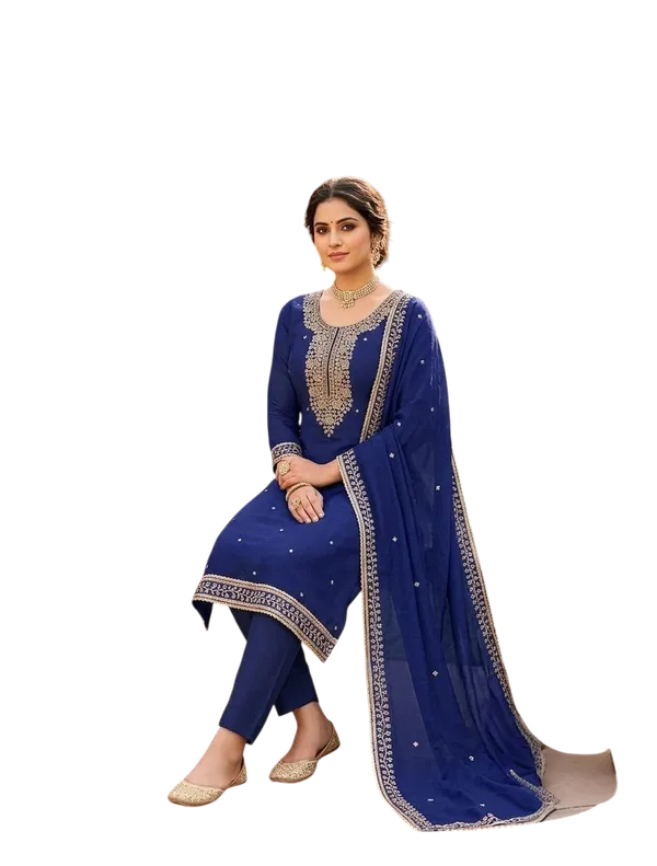 Blue_Silk_Zari_Embroidered_Unstitched_Suit_Material_For_Women